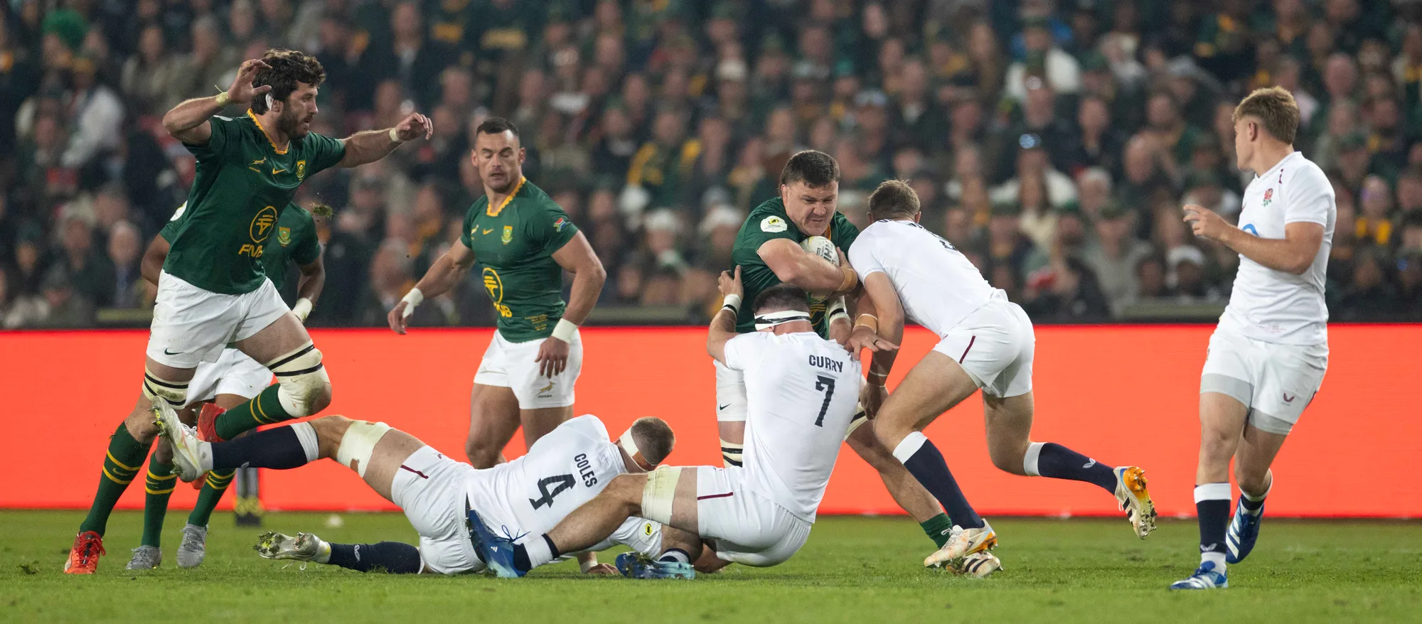 Ruan Nortje, Jesse Kriel — South Africa vs England — Nations Championship — 2026 · Photo: GB Jordaan / Octafield